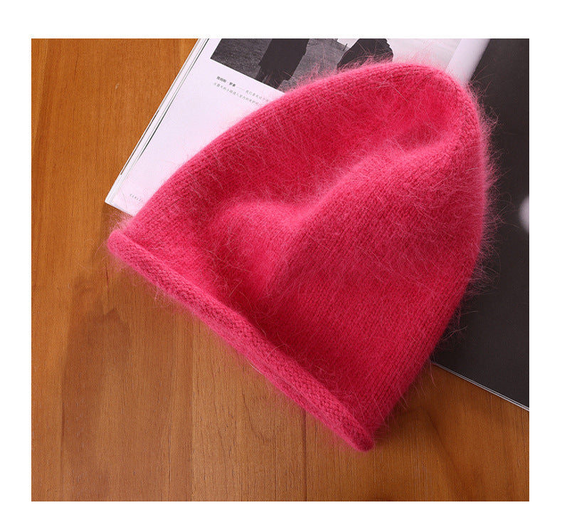 Angora beanie hat Fluffy knit hat ,Extra warm Winter hat for Women