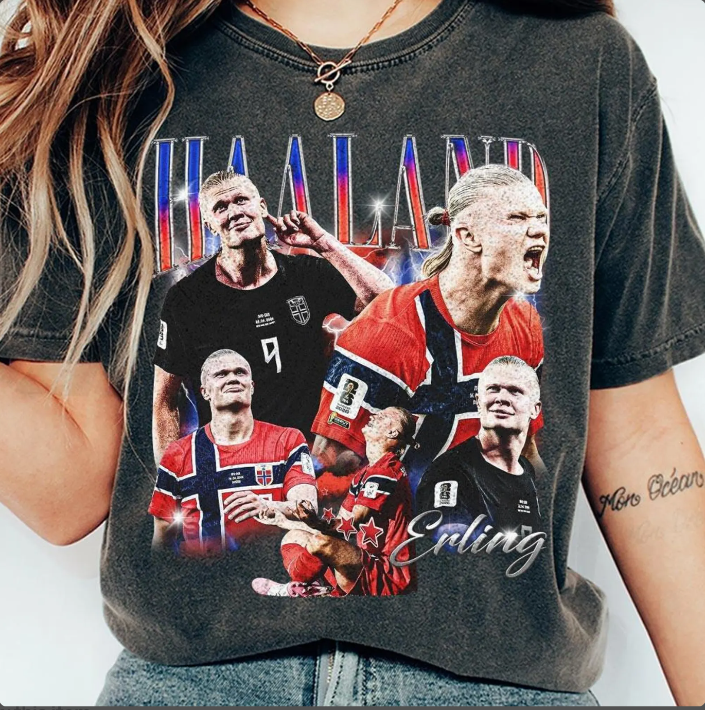 Erling Haaland Soccer World Vintage Shirt, washed cotton graphic tshirt