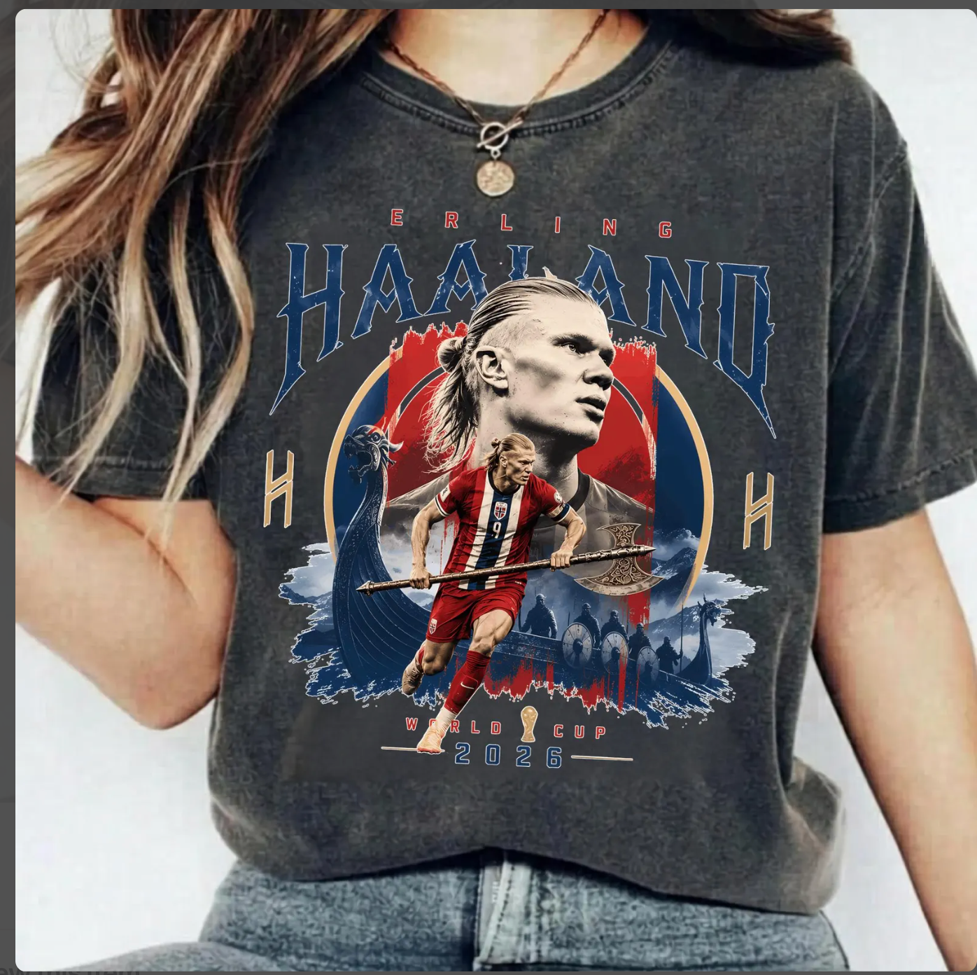 Erling Haaland Vintage Washed T-Shirt,Haaland Graphic Tee ,Norway Football Shirt