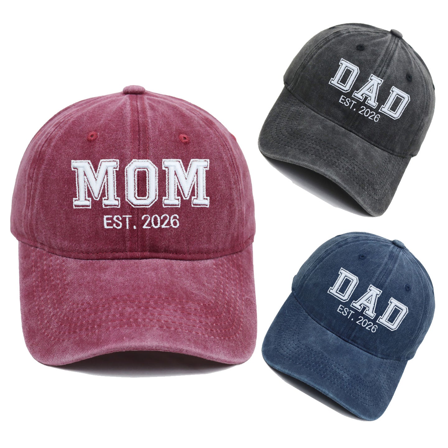 Custom Mom Dad Hat 3D Embroidered with Est Year Baby Announcement Gift