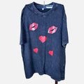 Vintage Washed Heart & Kiss Graphic T-Shirt