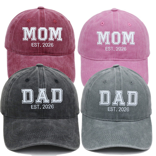 Embroidered MOM / DAD EST. 2026 Baseball Cap,Vintage Washed Cotton Dad Hat