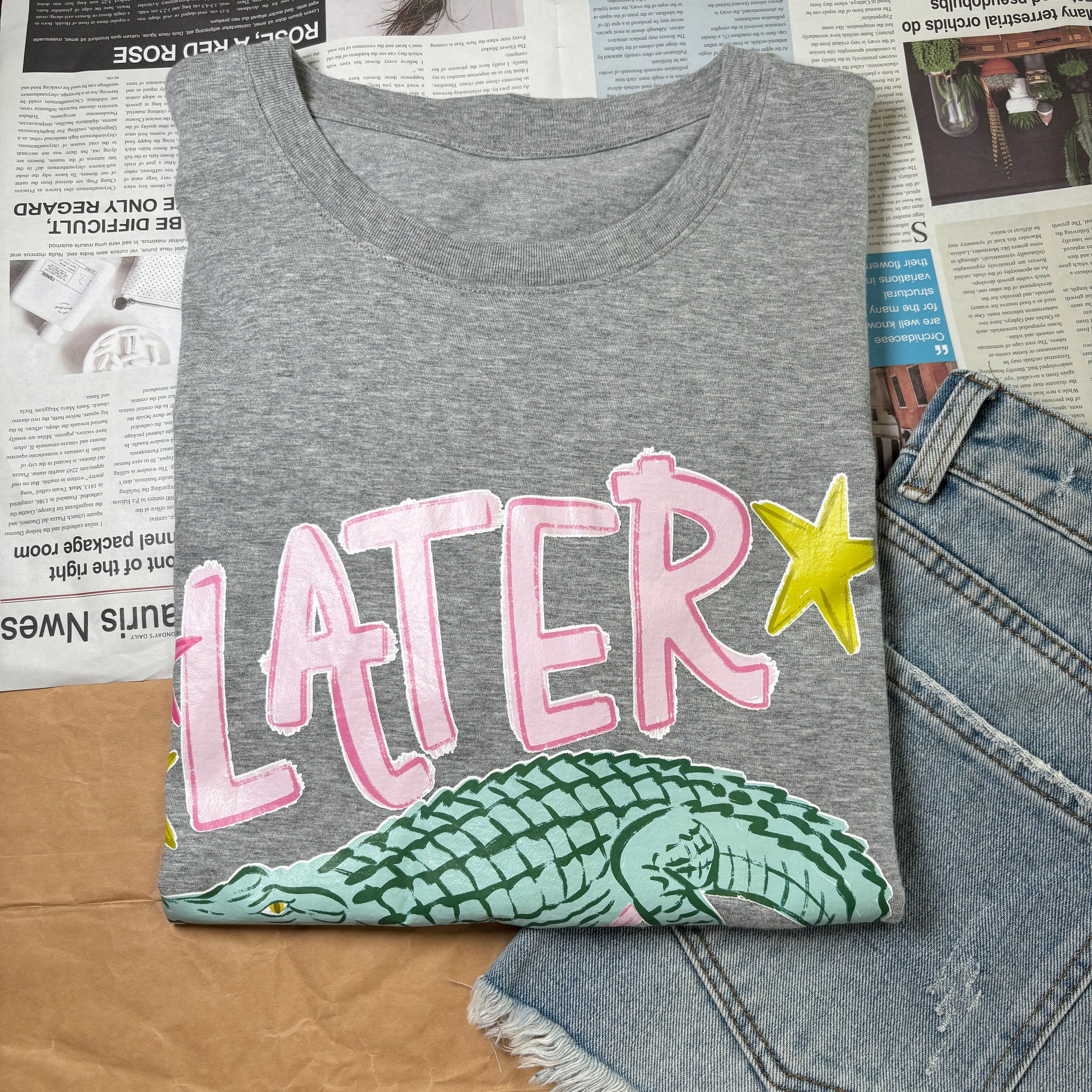 Later Gator graphic t-shirt made from 100% cotton in grey.