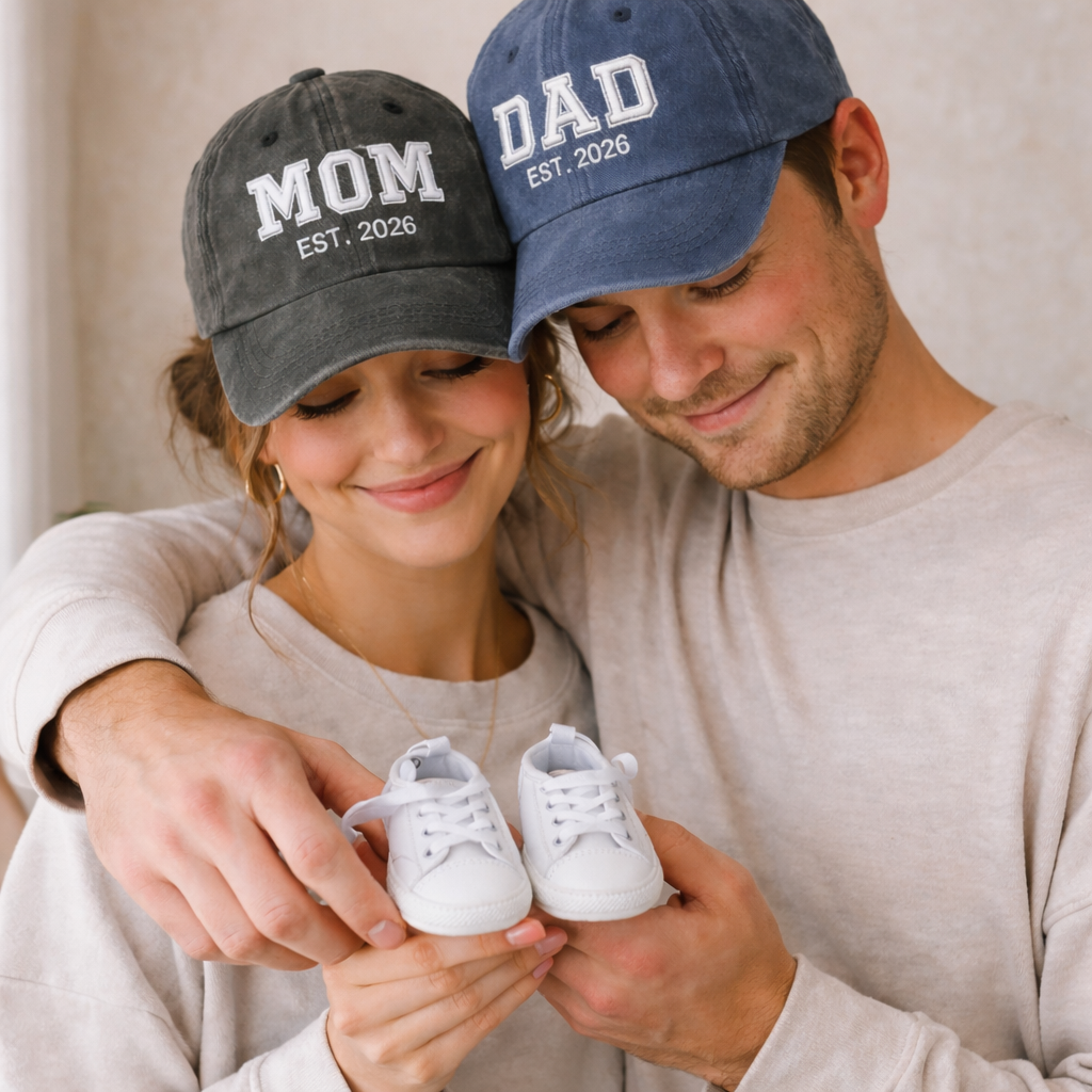 Custom Mom Dad Hat 3D Embroidered with Est Year Baby Announcement Gift