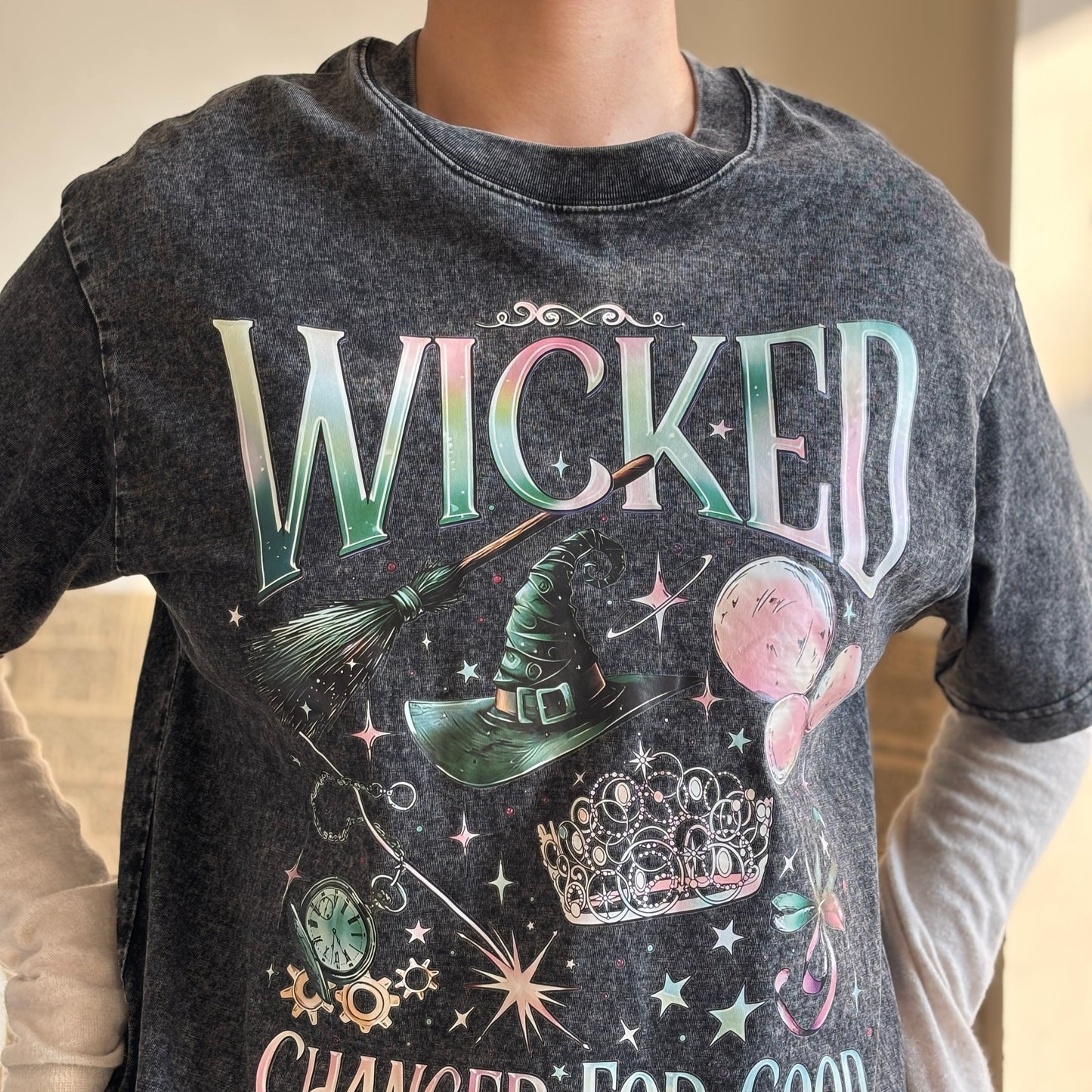 Changed For Good Shirt,Acid washed t-shirt oversized Unisex,Wizard Defying Gravity Tee, Broomstick Magic
