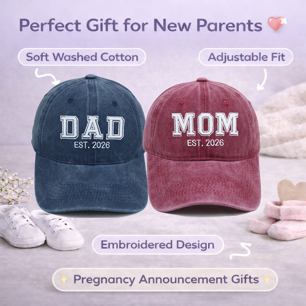 Custom Mom Dad Hat 3D Embroidered with Est Year Baby Announcement Gift